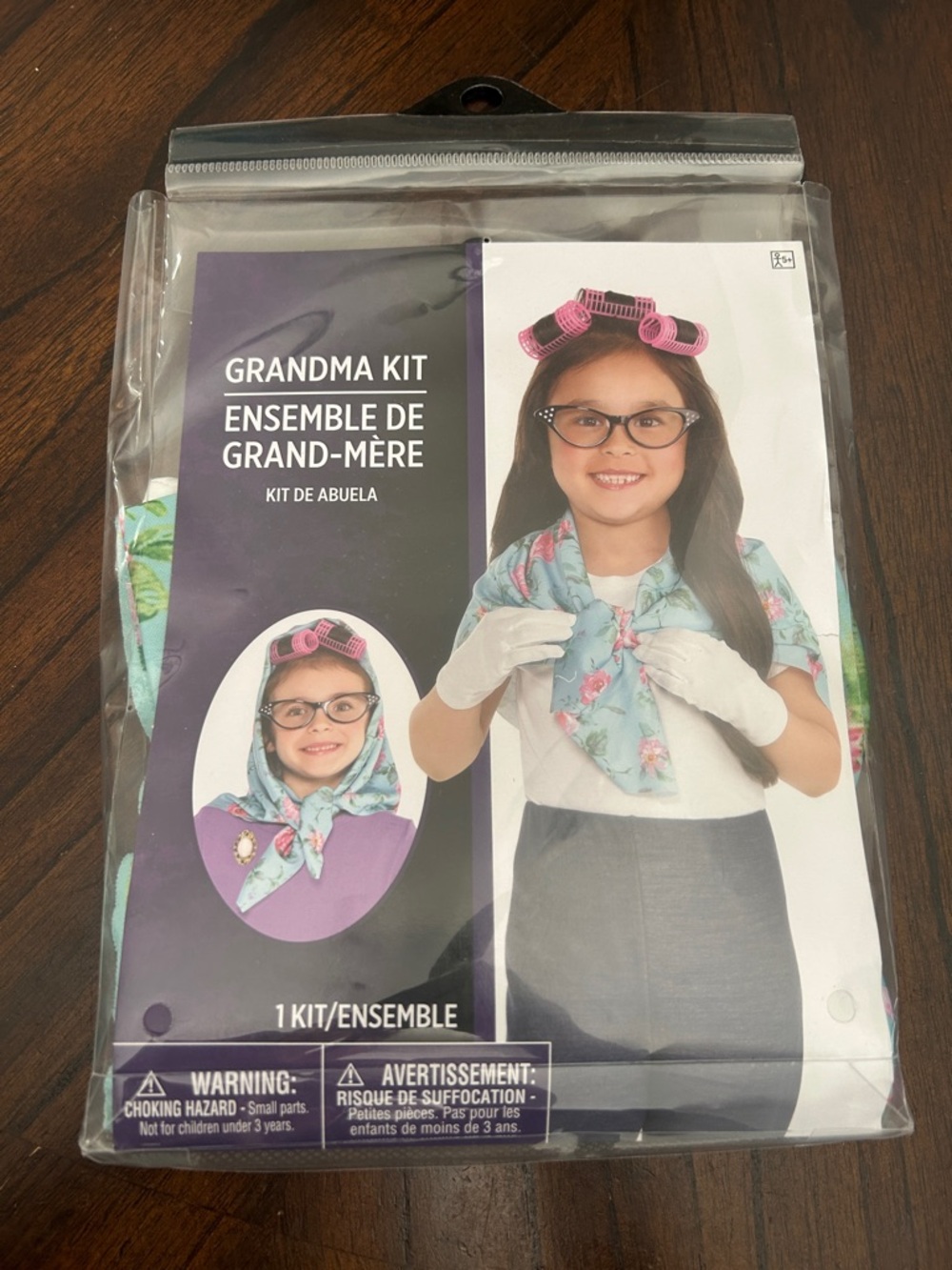 Grandma Kit Kids Accessory Costume - Pink/Rose Rollers and Floral Scarf